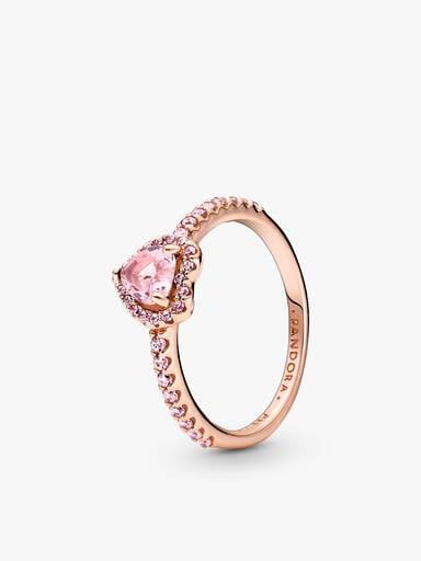 Pink Sparkling Elevated Heart Ring Set