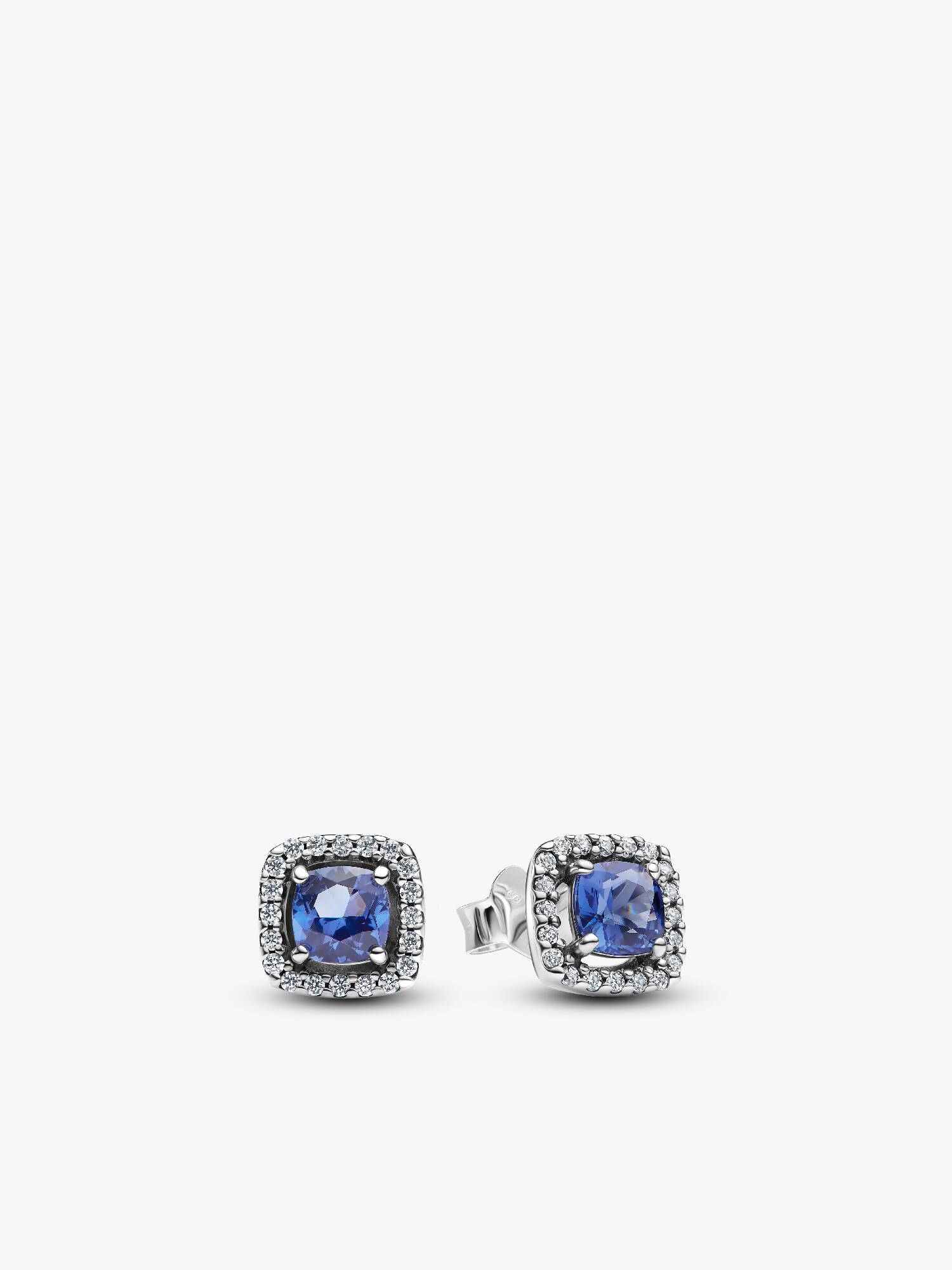 Sparkling Square Blue Halo Stud Earrings