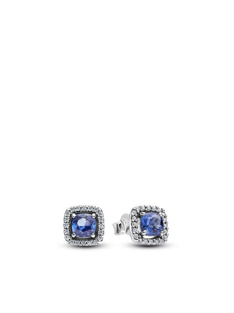 Женские серьги Pandora Sparkling Square Blue Halo, цвет: Серебро