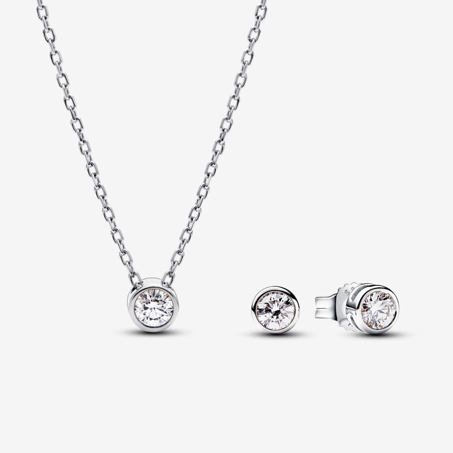 Pandora Era Bezel Lab grown Diamond Pendant Necklace and Earrings set, Sterling Silver, 0.45 carat TW image number 0