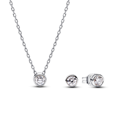 Pandora Era Bezel Lab grown Diamond Pendant Necklace and Earrings set, Sterling Silver, 0.45 carat TW