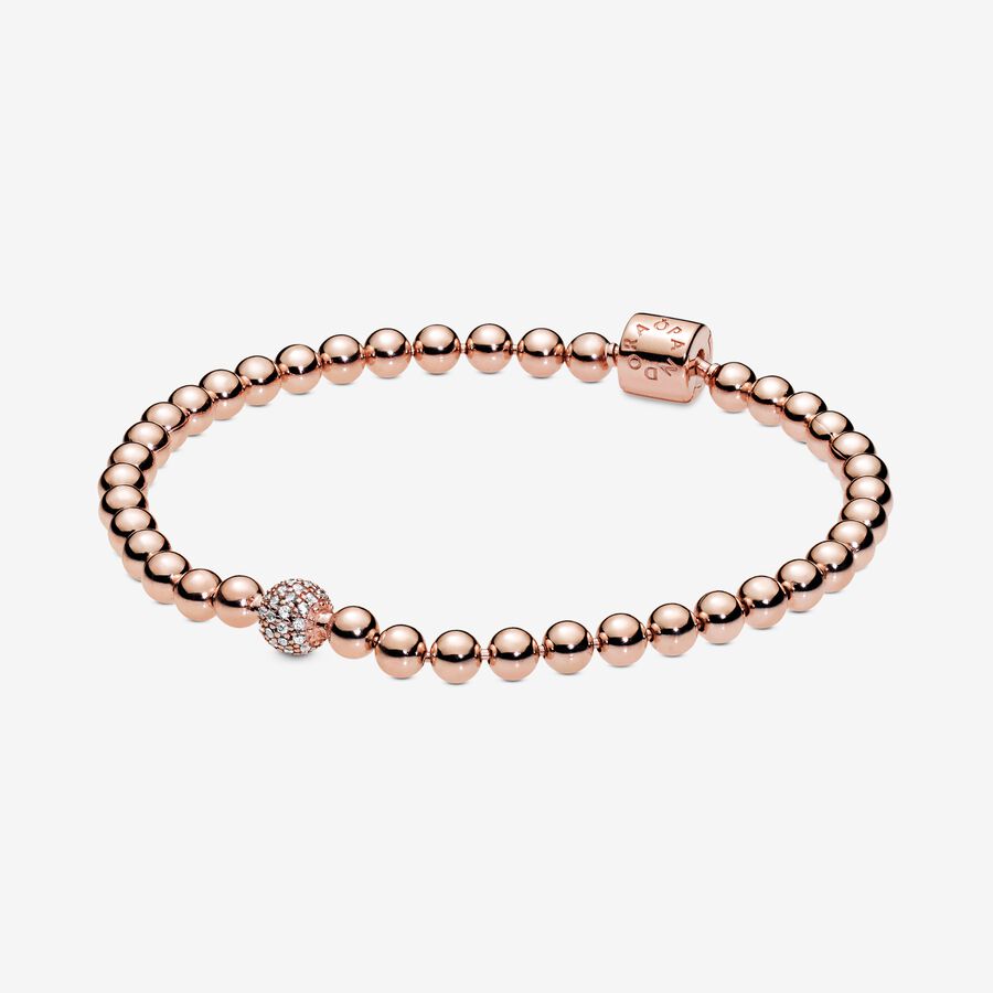 Beads & Pavé Bracelet, Rose gold plated