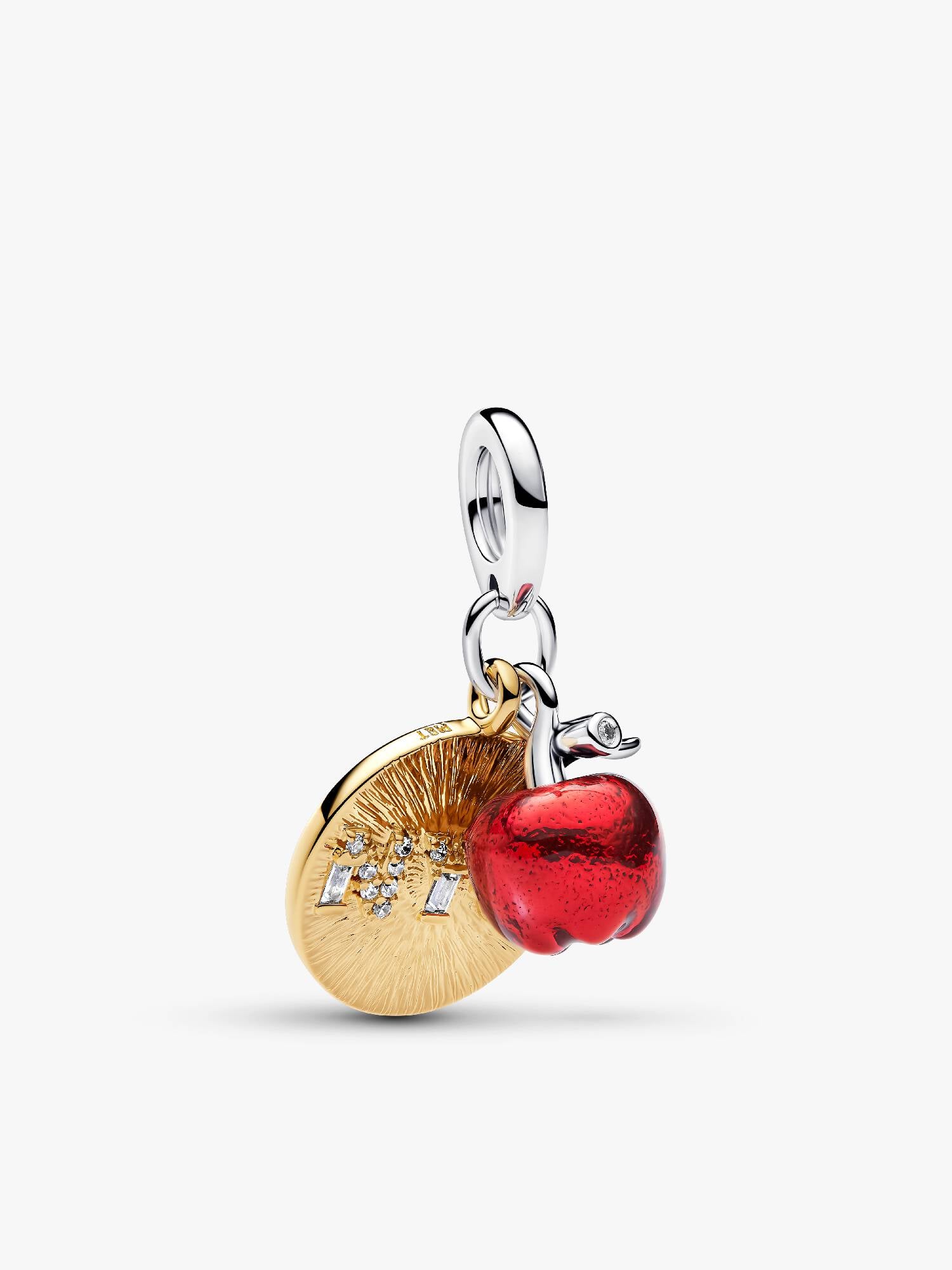 Apple & Engravable Round Tag Double Dangle Charm