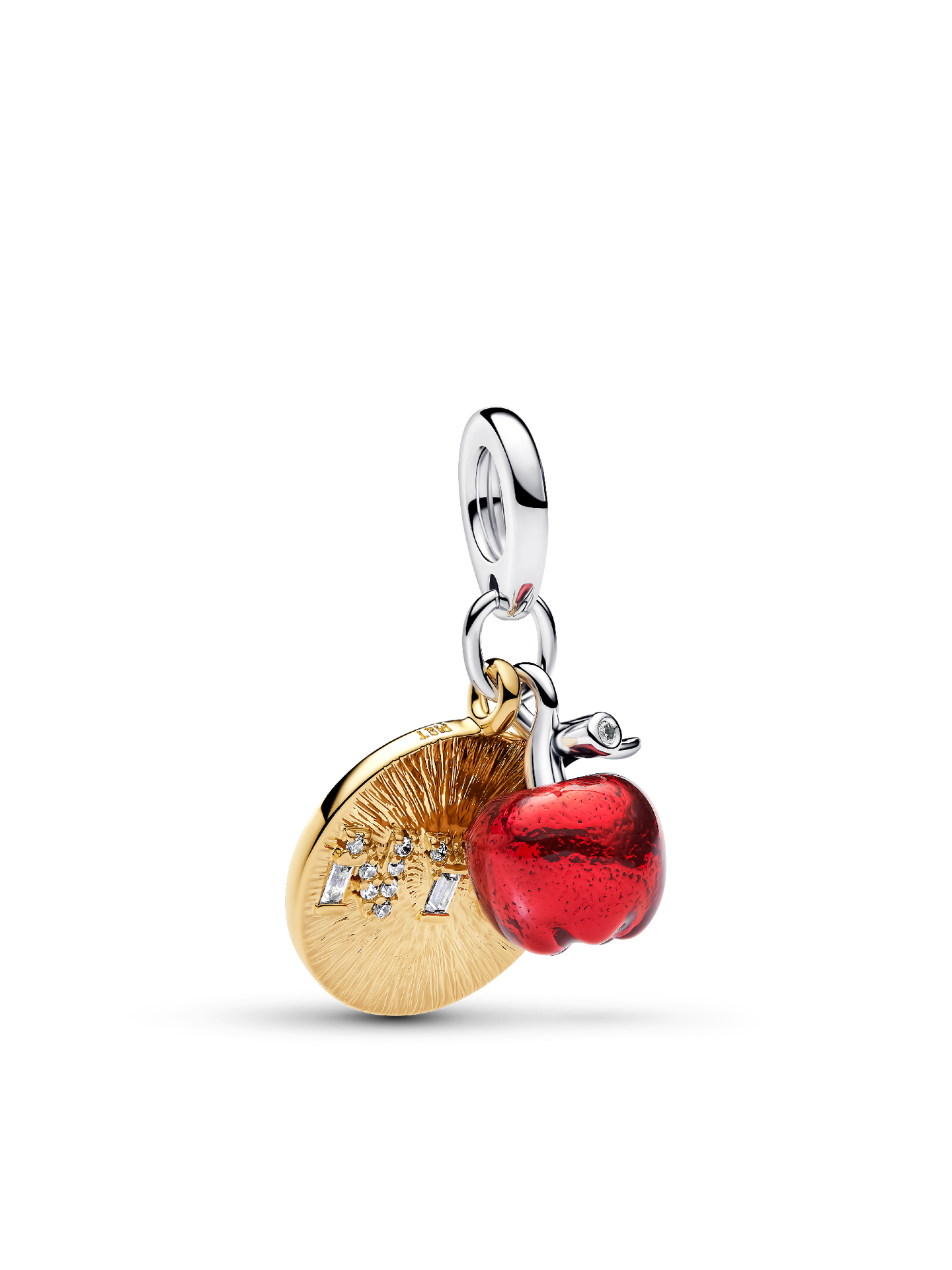 Женский шарм Pandora Apple & Engravable Round Tag Double Dangle Charm, цвет: Двухцветный — фото 1