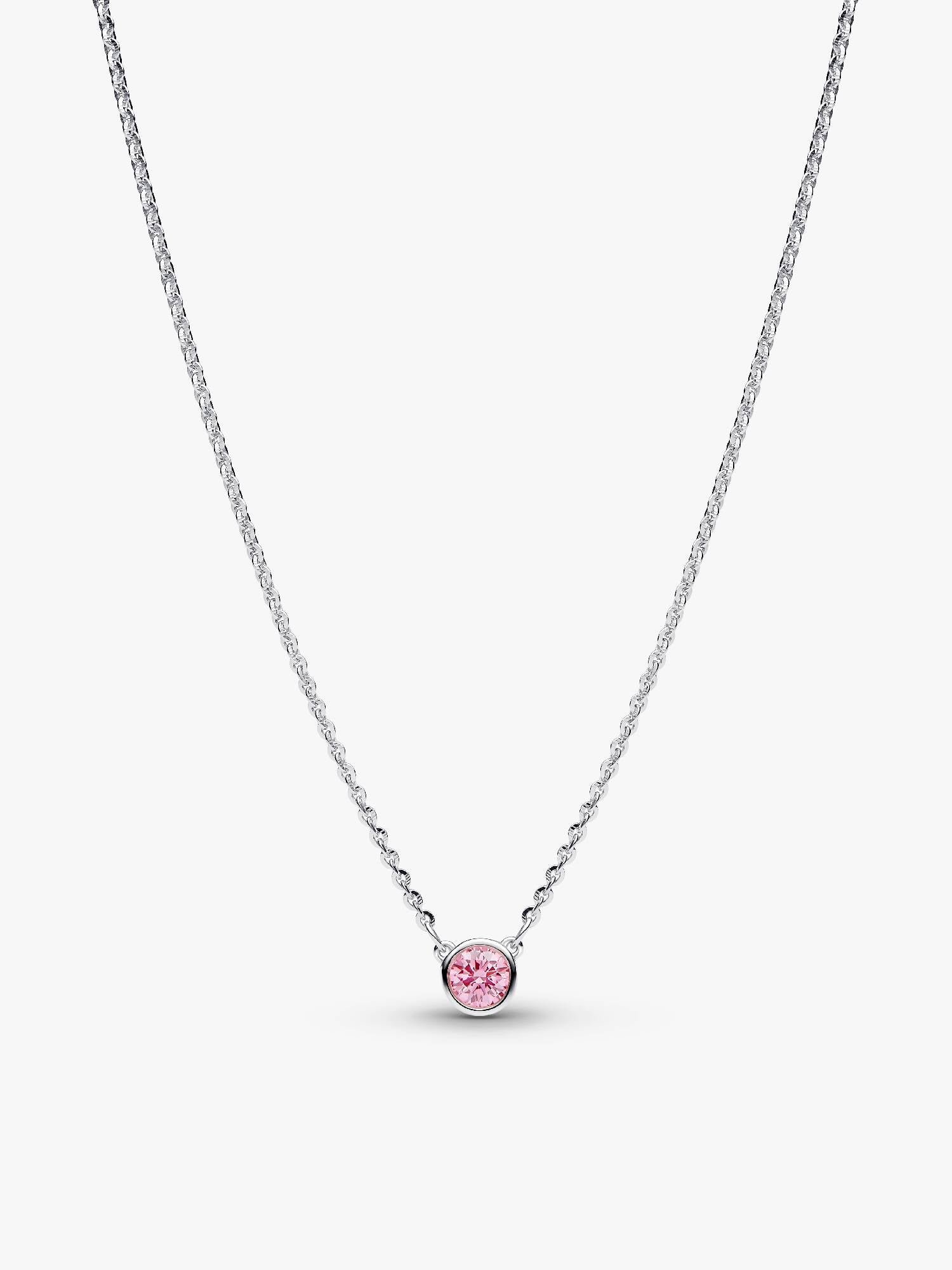 Pandora Era Bezel Sterling Silver Pink Lab-grown Diamond Pendant Necklace
