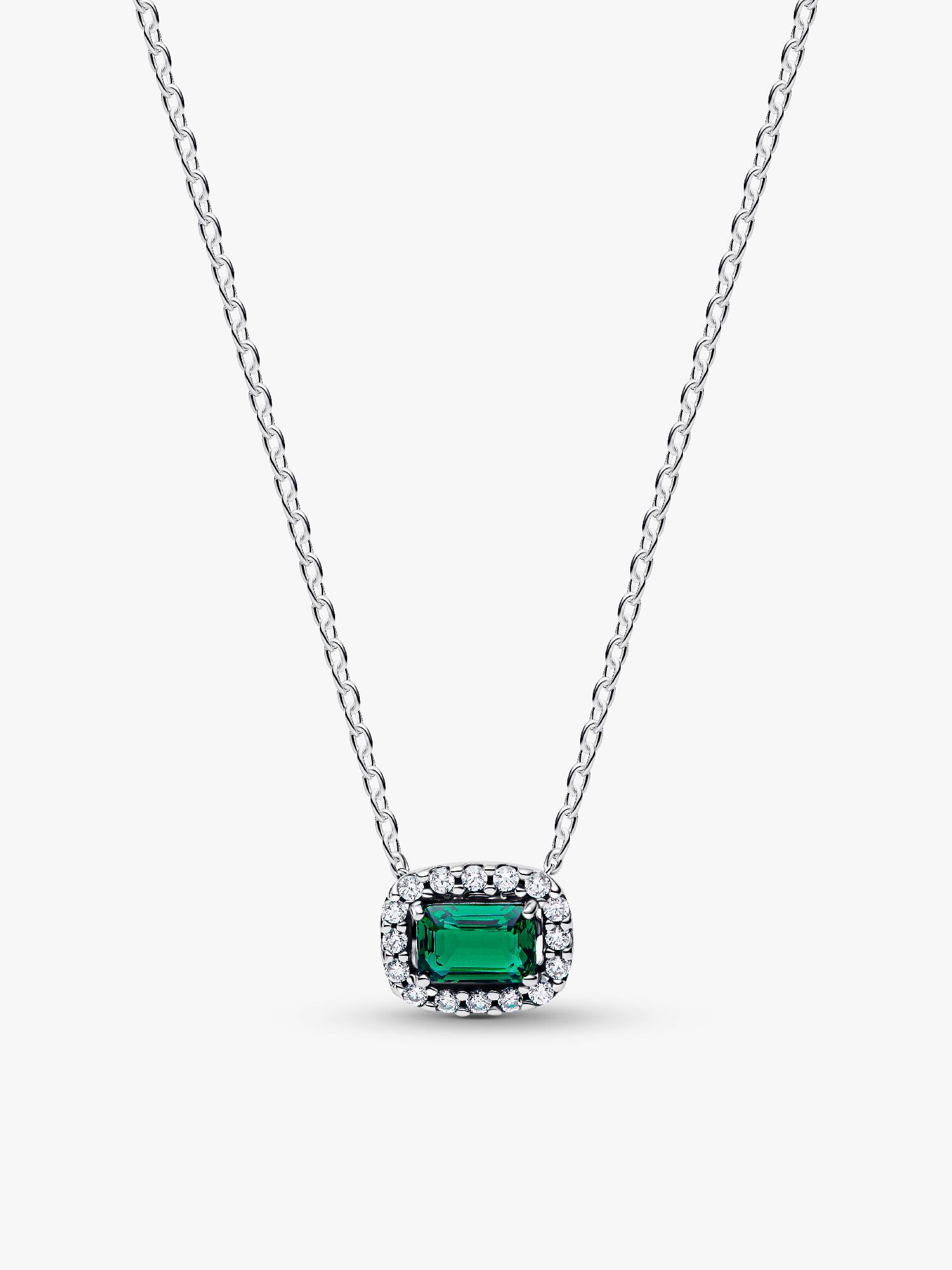 Rectangular Sparkling Green Halo Pendant Necklace