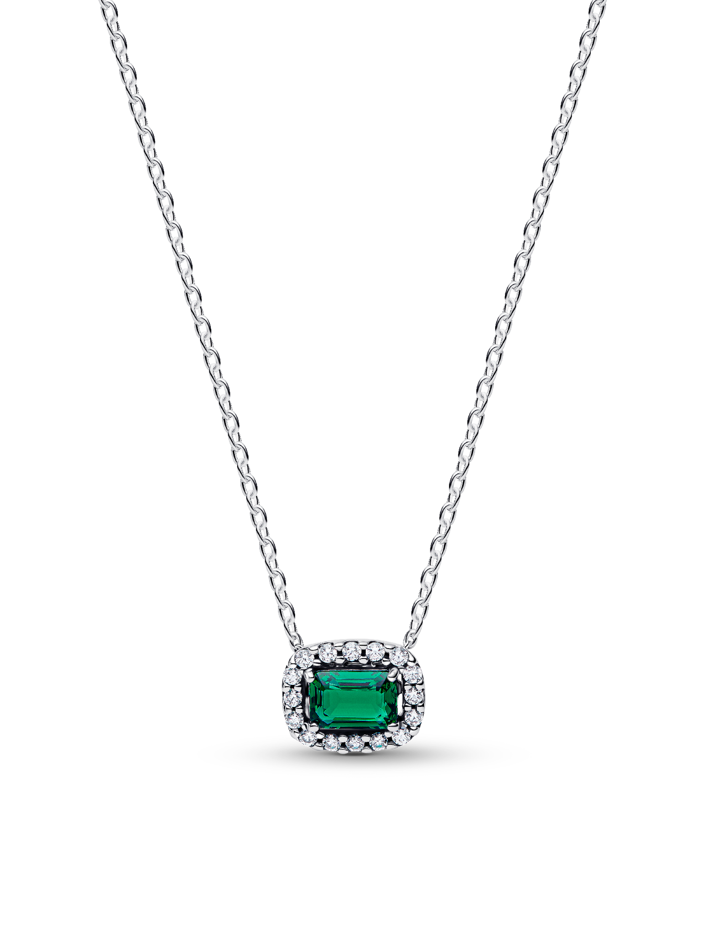 Женское колье Pandora Rectangular Sparkling Green Halo Pendant, цвет: Серебро — фото 1