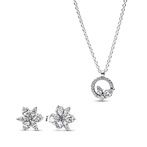 Sparkling Herbarium Circle and Cluster Necklace and Earrings Set