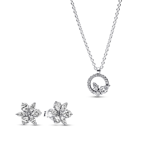 Sparkling Herbarium Circle and Cluster Necklace and Earrings Set