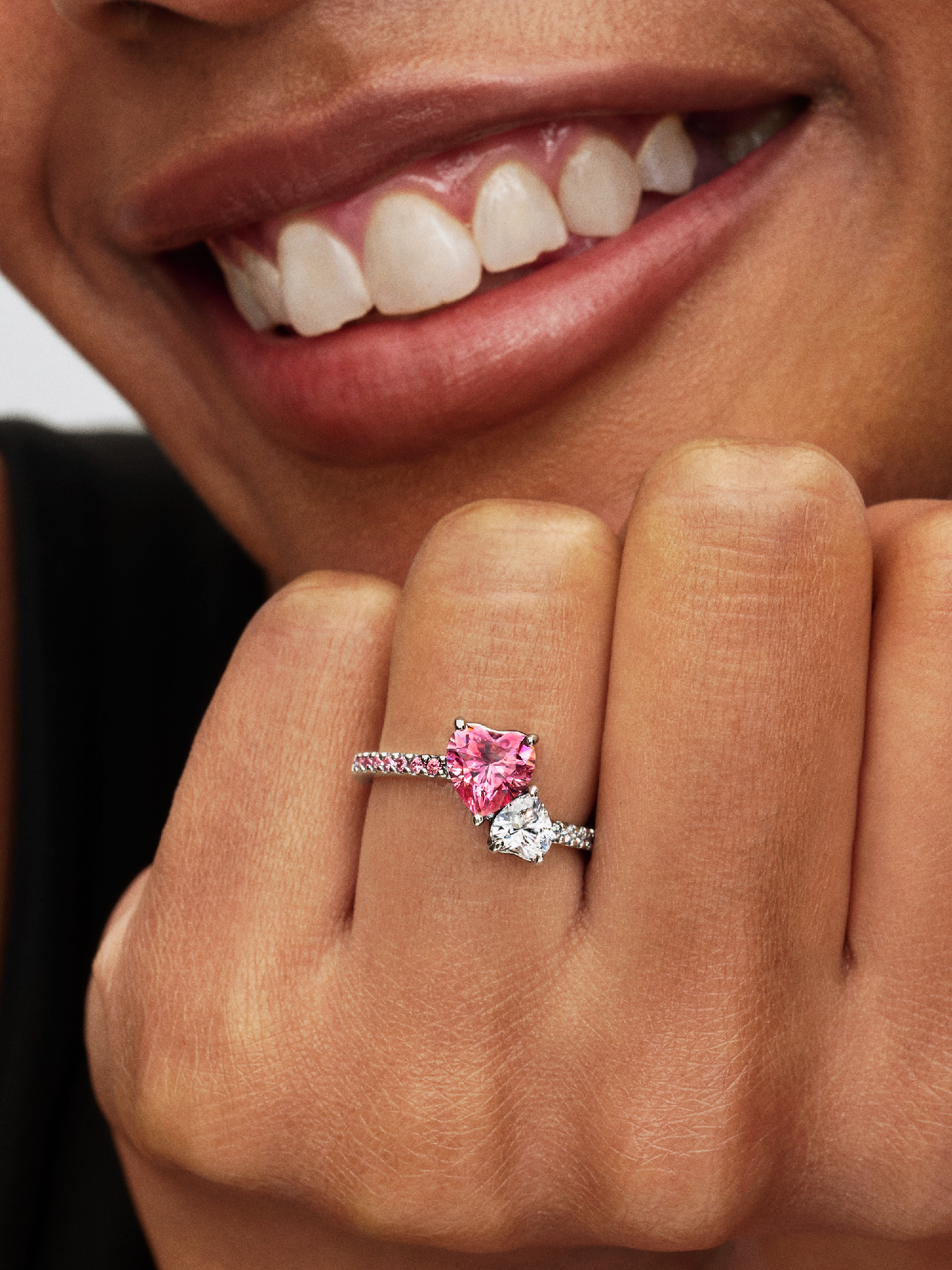 Double Heart Pink & Clear Sparkling Ring