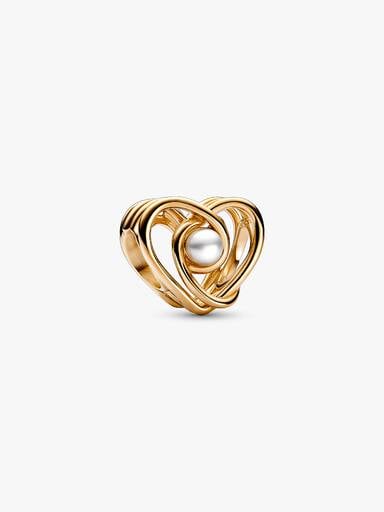 Openwork Swirling Heart & Treated Freshwater Cultured Pearl Charm