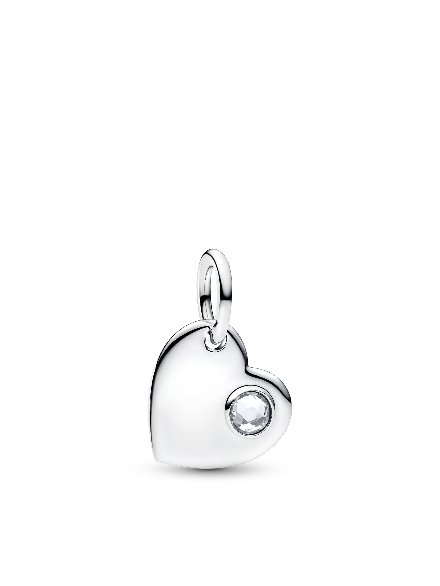Женский шарм Pandora April Engravable Heart Clear Stone Dangle Charm, цвет: Серебро — фото 1