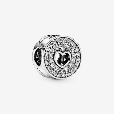 Pavé and Heart Anniversary Charm, Sterling silver, Clear, Cubic Zirconia - PANDORA - #791977CZ