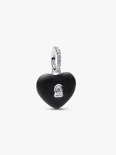 Matte Black Ceramic Heart Padlock Dangle Charm