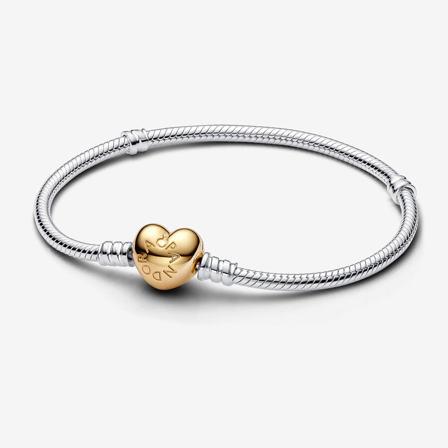 Pandora Moments Heart Clasp Snake Chain Bracelet, Gold