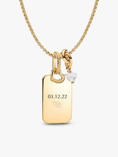 April Engravable Dangle Charm Necklace Set