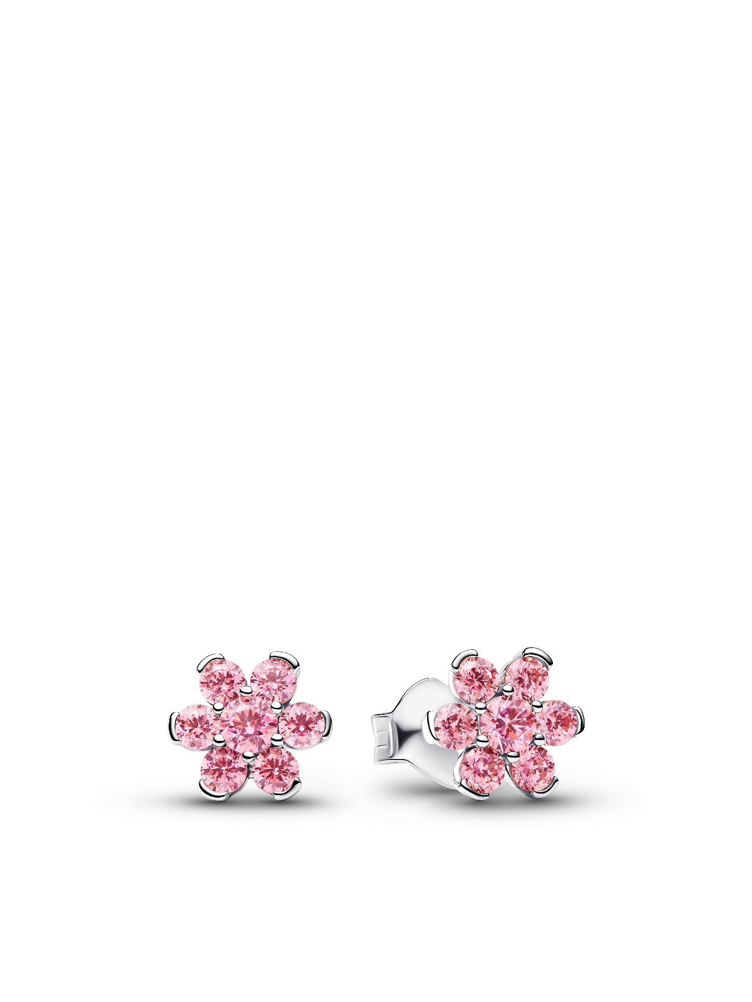 Sparkling Silver Pink Flower Necklace & Earrings Set