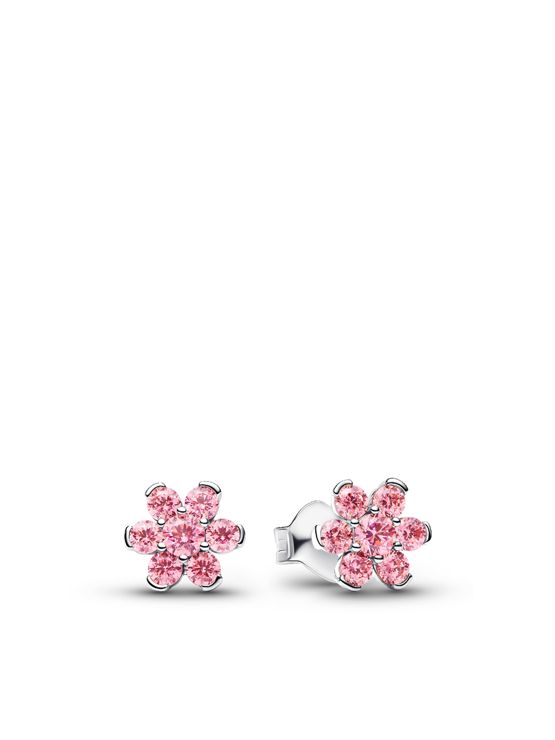 Sparkling Silver Pink Flower Necklace & Earrings Set