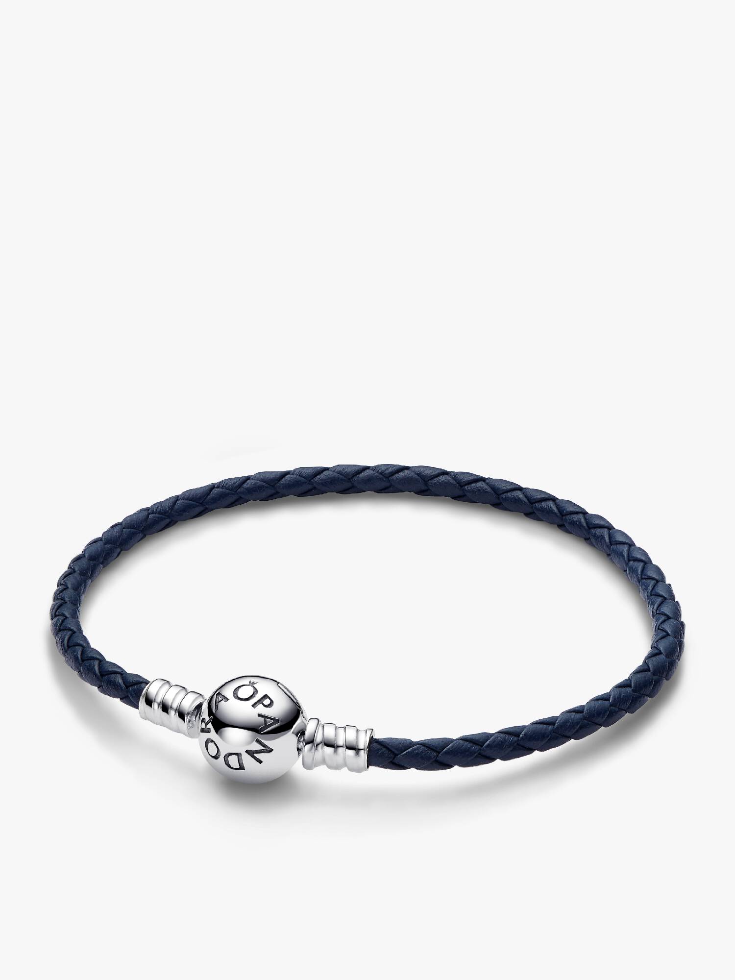 FINAL SALE - Pandora Moments Round Clasp Blue Braided Leather Bracelet