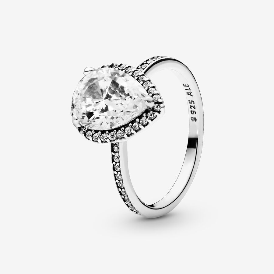 Radiant Teardrop Ring with Cubic Zirconia, Sterling silver