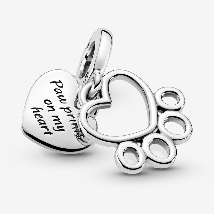 Always in My Heart Sparkling Paw Print Dangle Charm