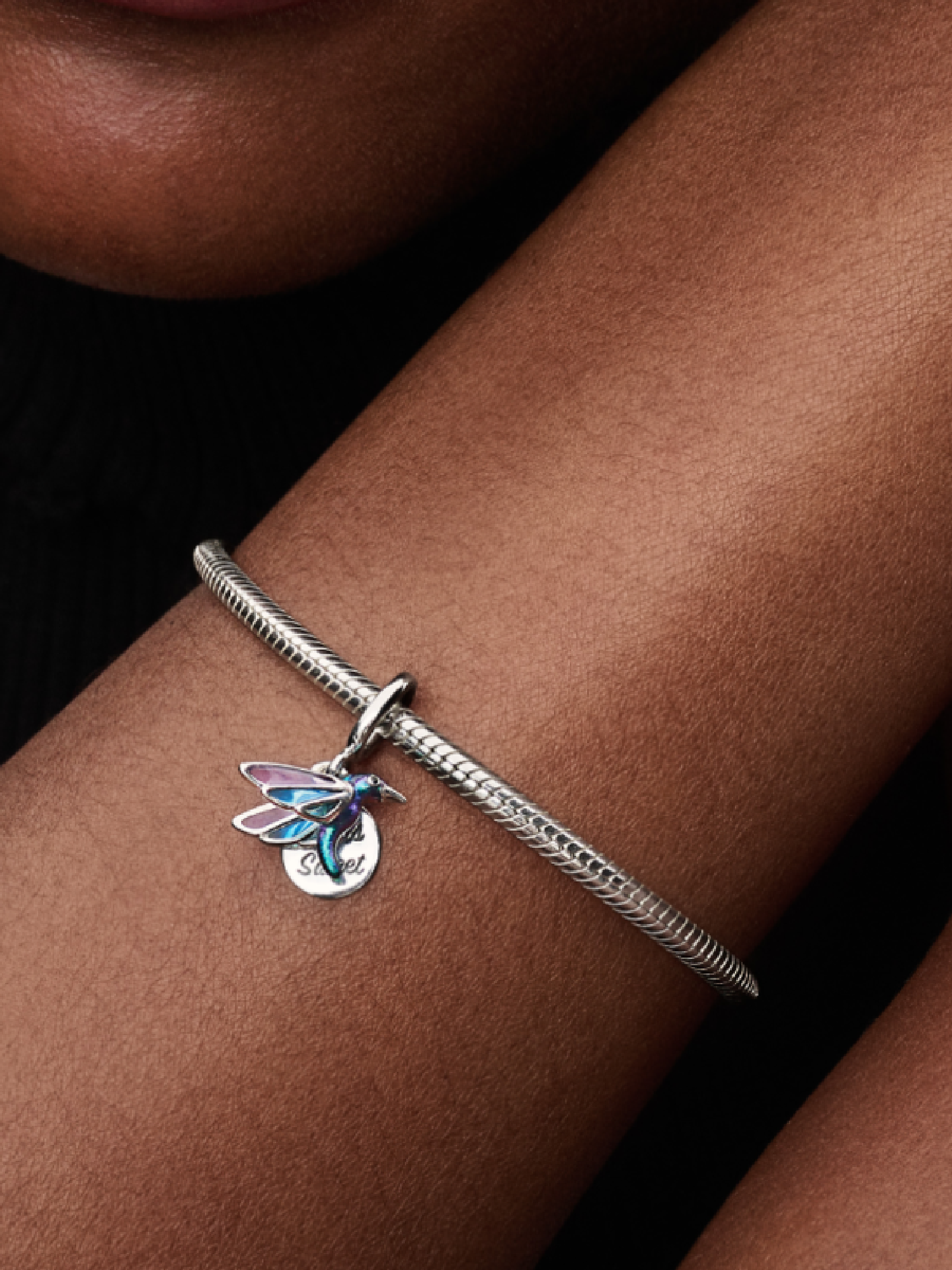 Женский шарм Pandora Hummingbird Double Dangle Charm, цвет: Серебро — фото 3