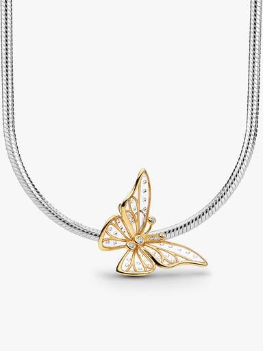 Mixed metal Butterfly Charm Necklace Set