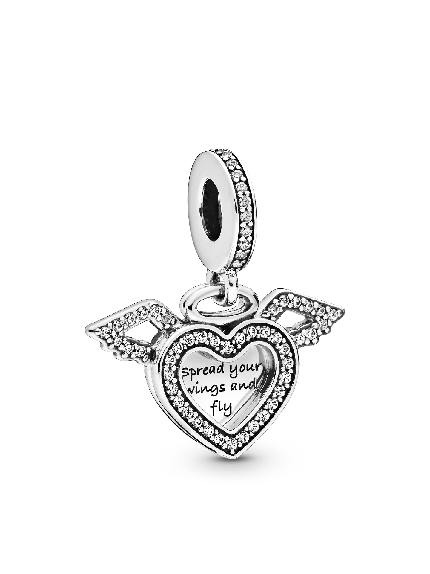 Женский шарм Pandora Heart and Angel Wings Dangle Charm, цвет: Серебро — фото 1