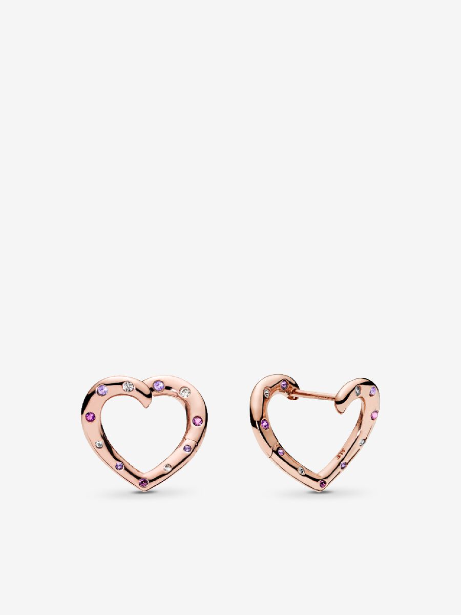 Bright Hearts Hoop Earrings, PANDORA Rose™, Royal Purple & Lilac Crystals & Clear CZ