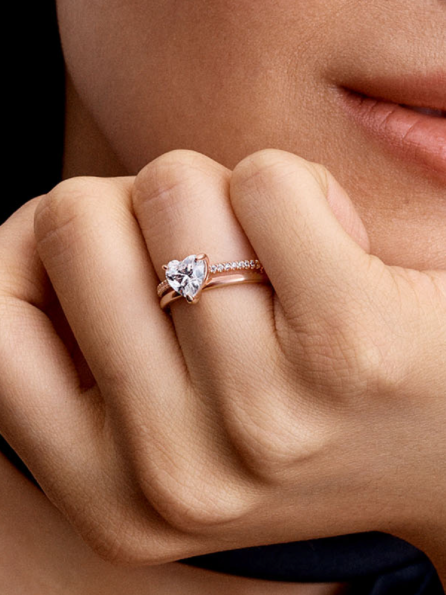 Женское кольцо Pandora Double Band Heart, Rose gold plated, цвет: Покрытие розовым золотом — фото 3