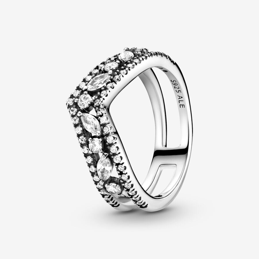 white Sheer via Sparkling Marquise Double Wishbone Ring | Sterling silver | Pandora US
