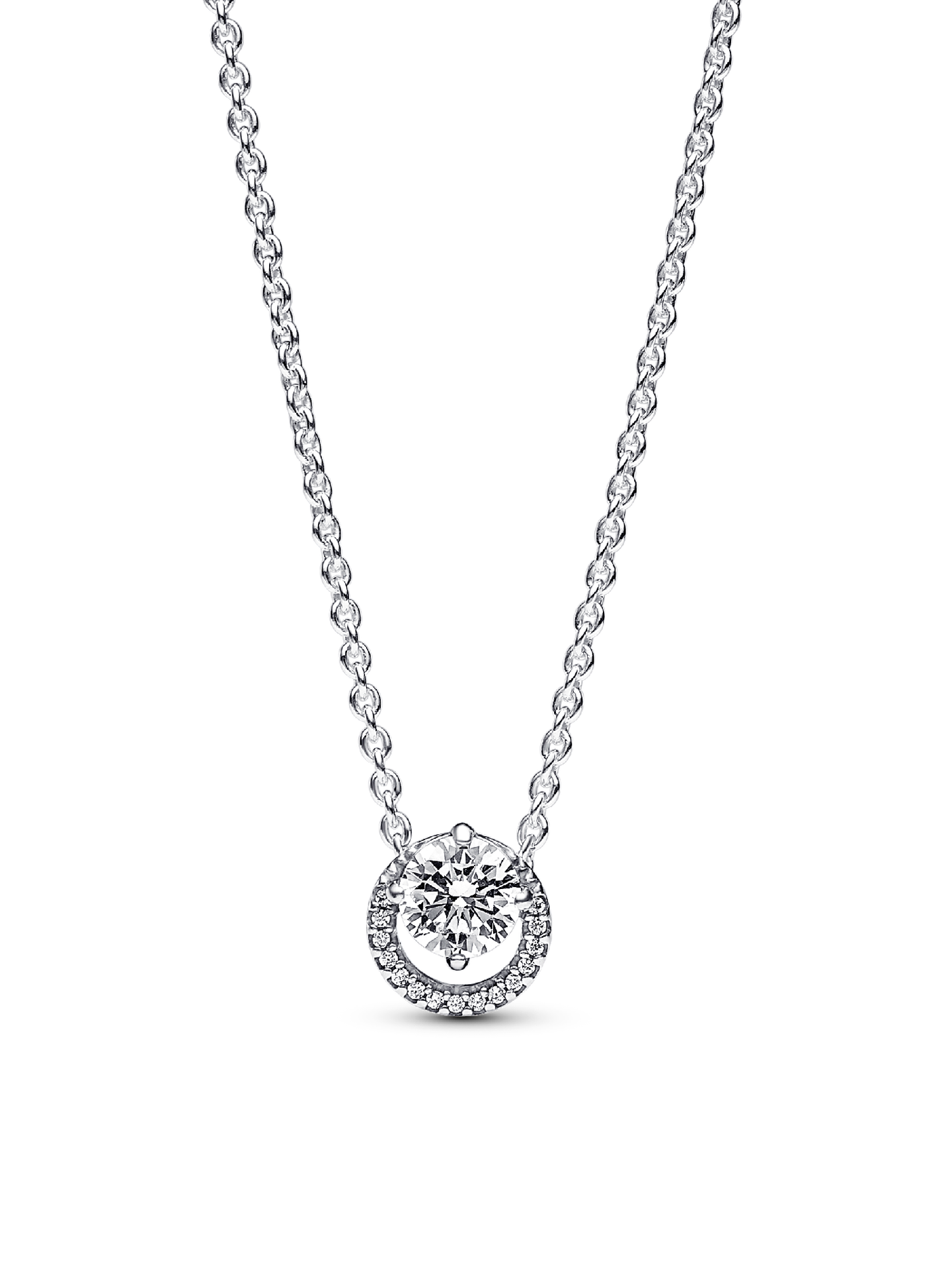 Женское колье Pandora Sparkling Round Halo Pendant Collier, Sterling silver, цвет: Серебро — фото 1