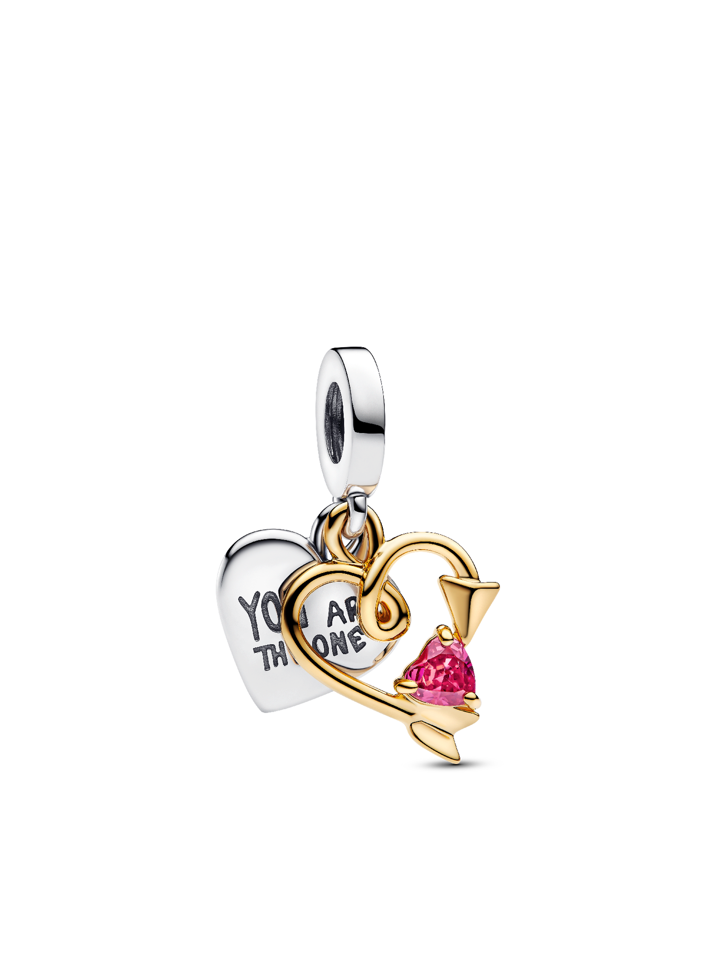 Женский шарм Pandora Engravable Heart & Arrow Double Dangle Charm, цвет: Двухцветный — фото 1