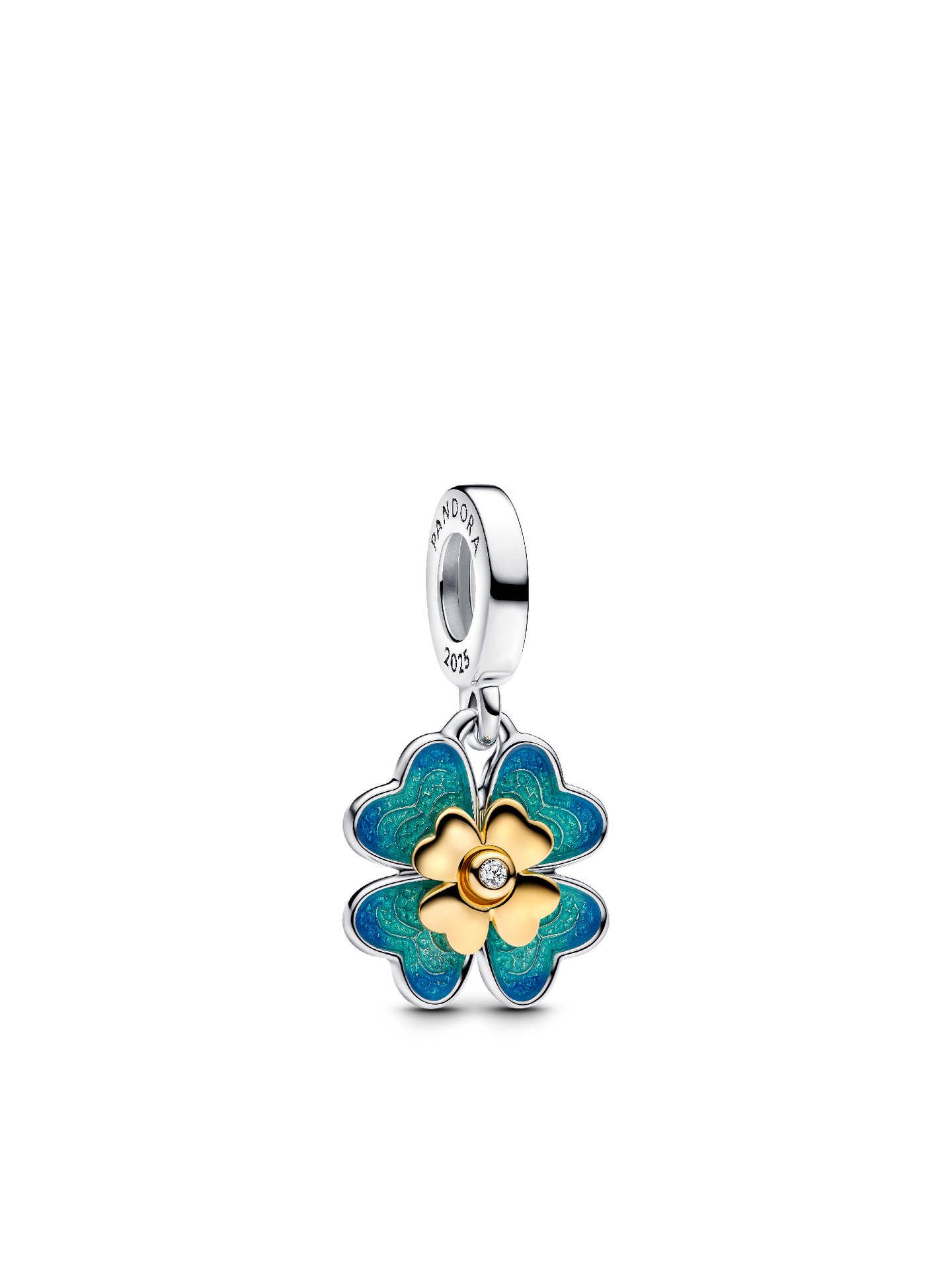 Женский шарм Pandora 2025 Four Leaf Clover Lab-Grown Diamond Dangle Charm, цвет: Двухцветный — фото 1