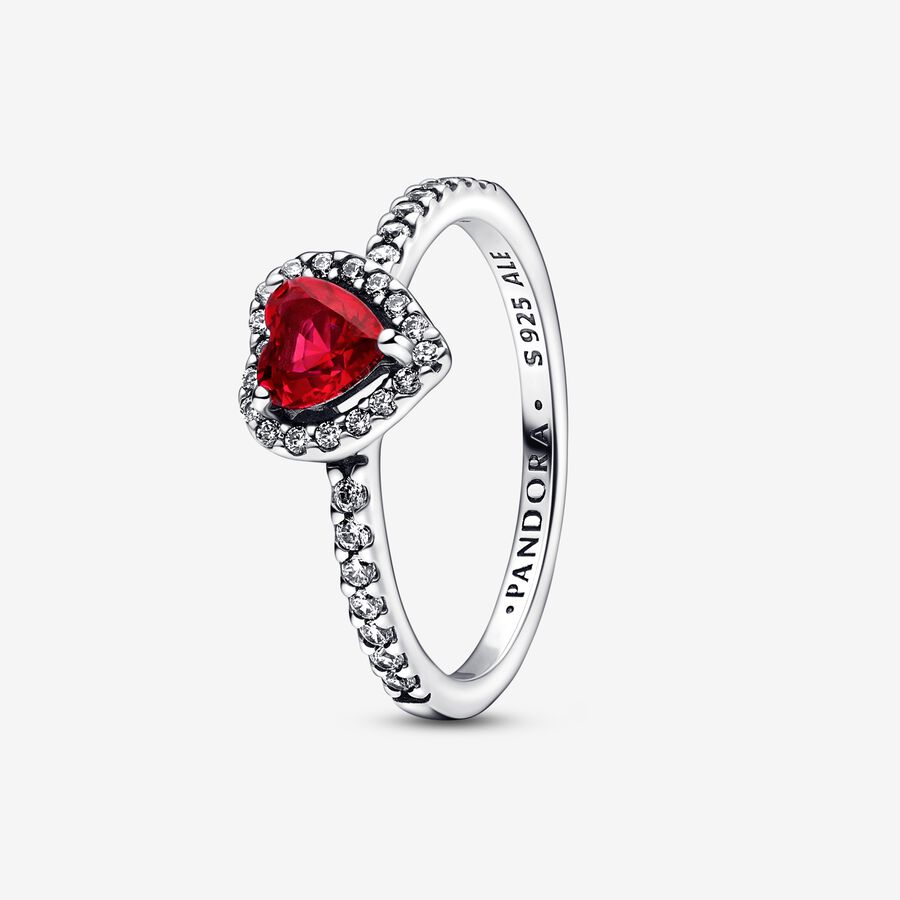 Elevated Red Heart Ring, Sterling silver