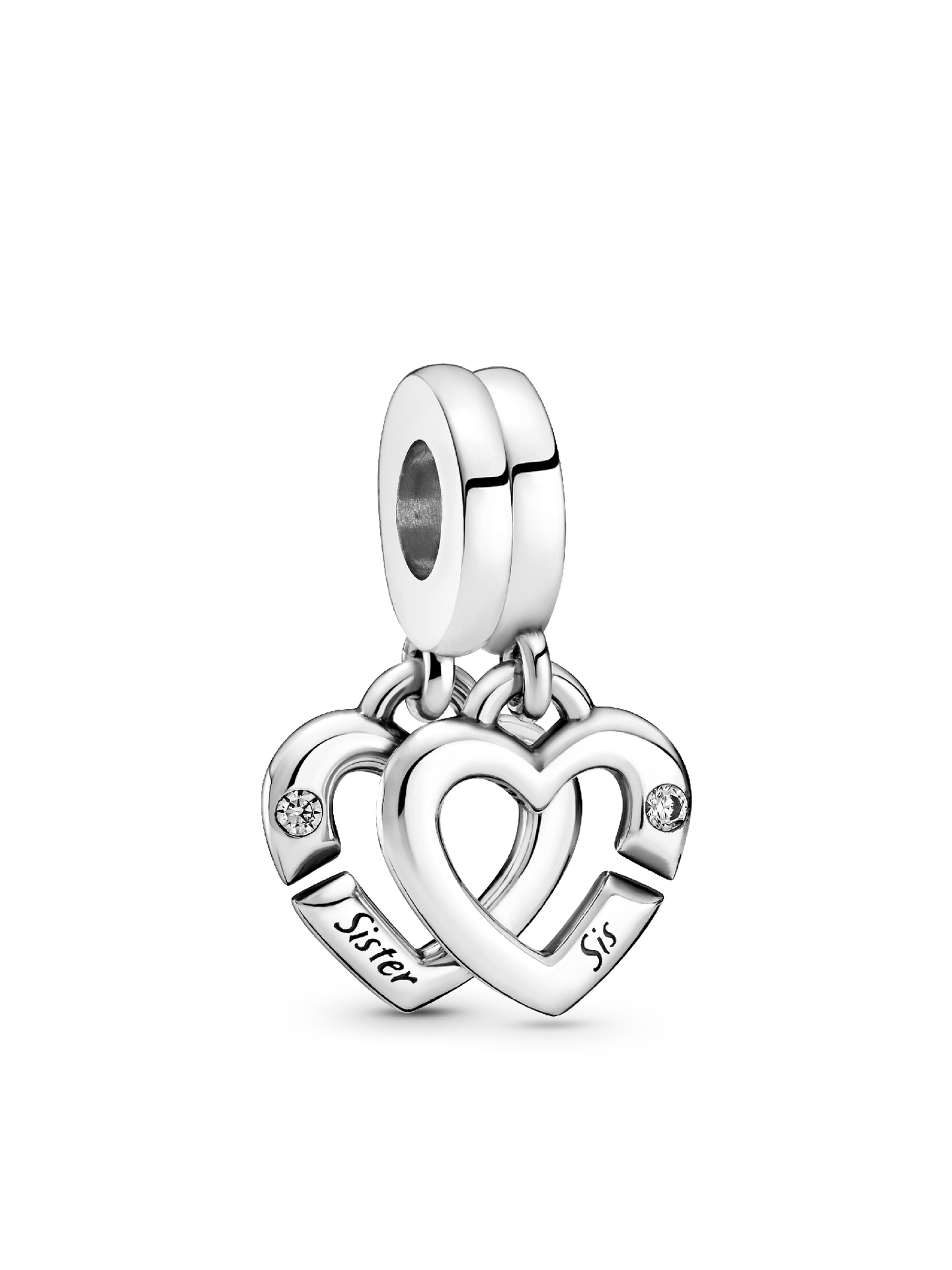 Женский шарм Pandora Linked Sister Hearts Split Dangle Charm, цвет: Серебро — фото 1