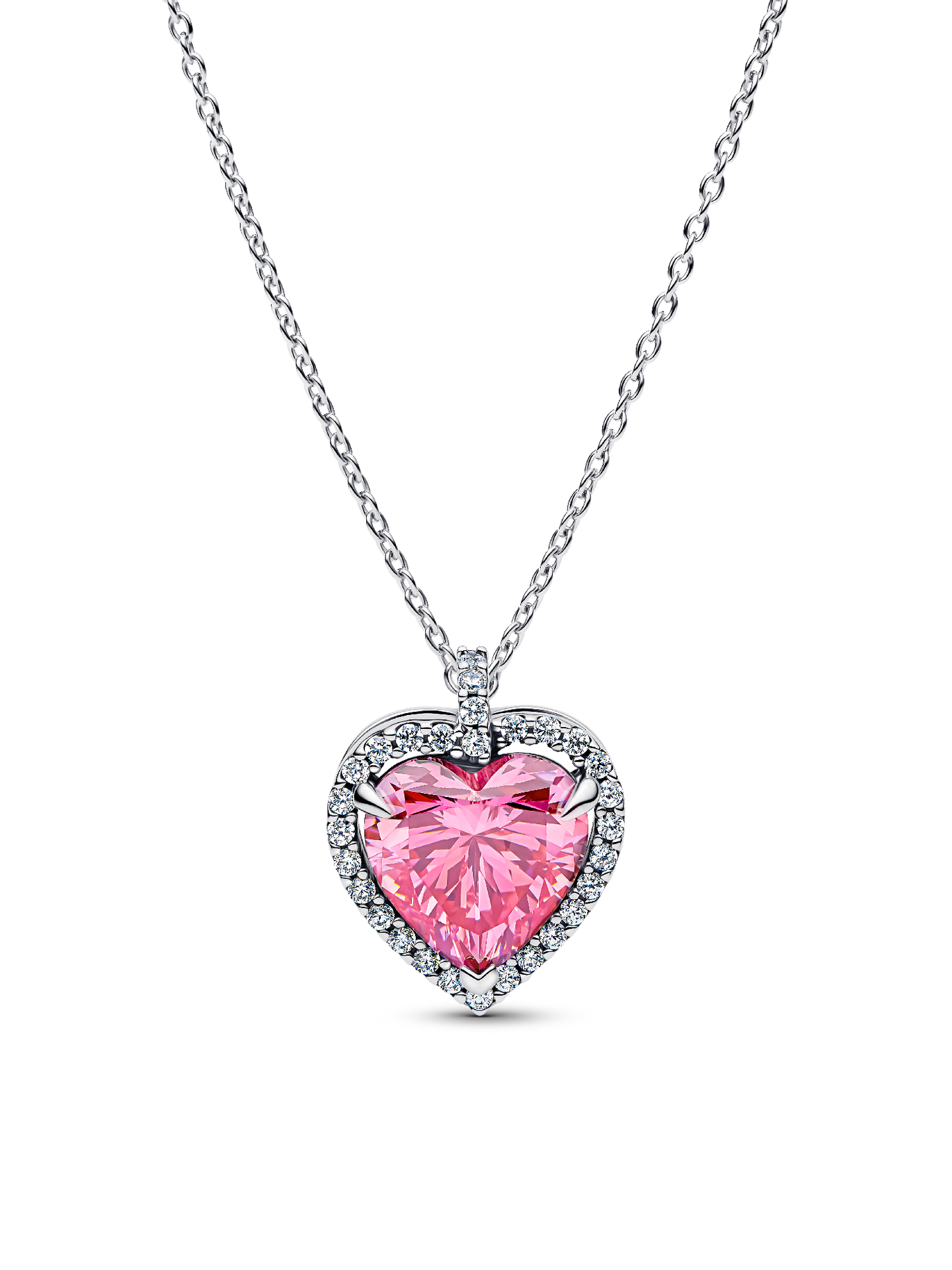 Женское колье Pandora Pink Halo Heart Collier, цвет: Серебро — фото 1