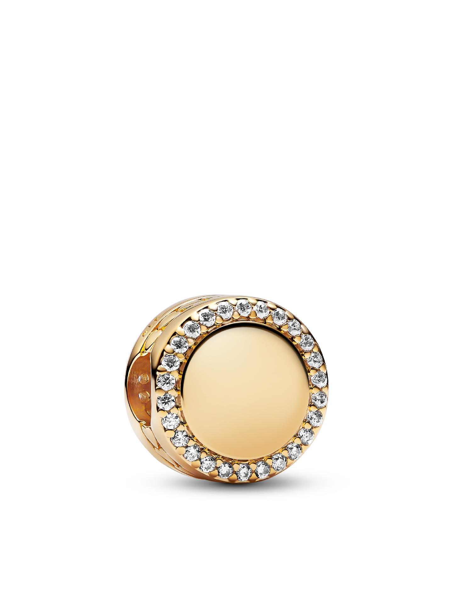 Женский шарм Pandora Engravable Sparkling Button Charm, Gold plated, цвет: Позолоченный — фото 1
