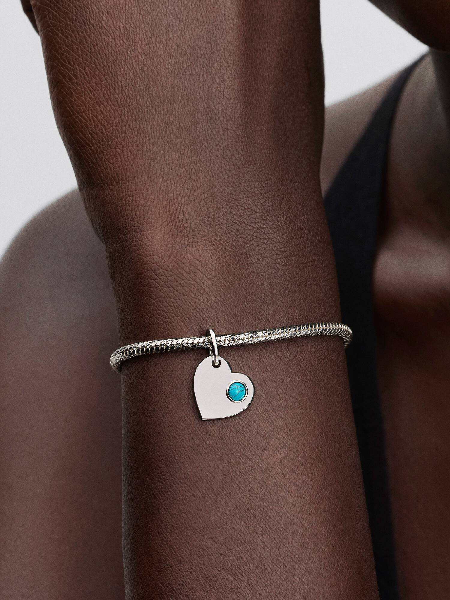 December Engravable Turquoise Blue Stone Heart Dangle Charm