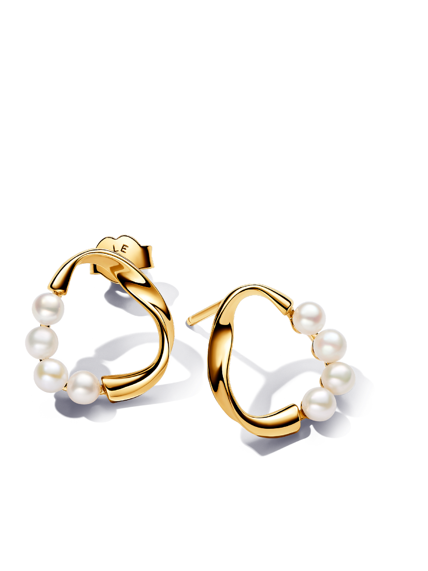Женские серьги Pandora Organically Shaped Circle & Treated Freshwater Cultured Pearls, цвет: Позолоченный — фото 1