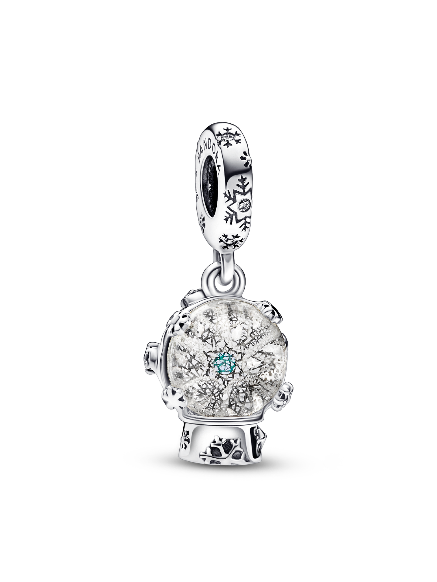 Женский шарм Pandora Snowflake Snow Globe Dangle Charm, цвет: Серебро — фото 1
