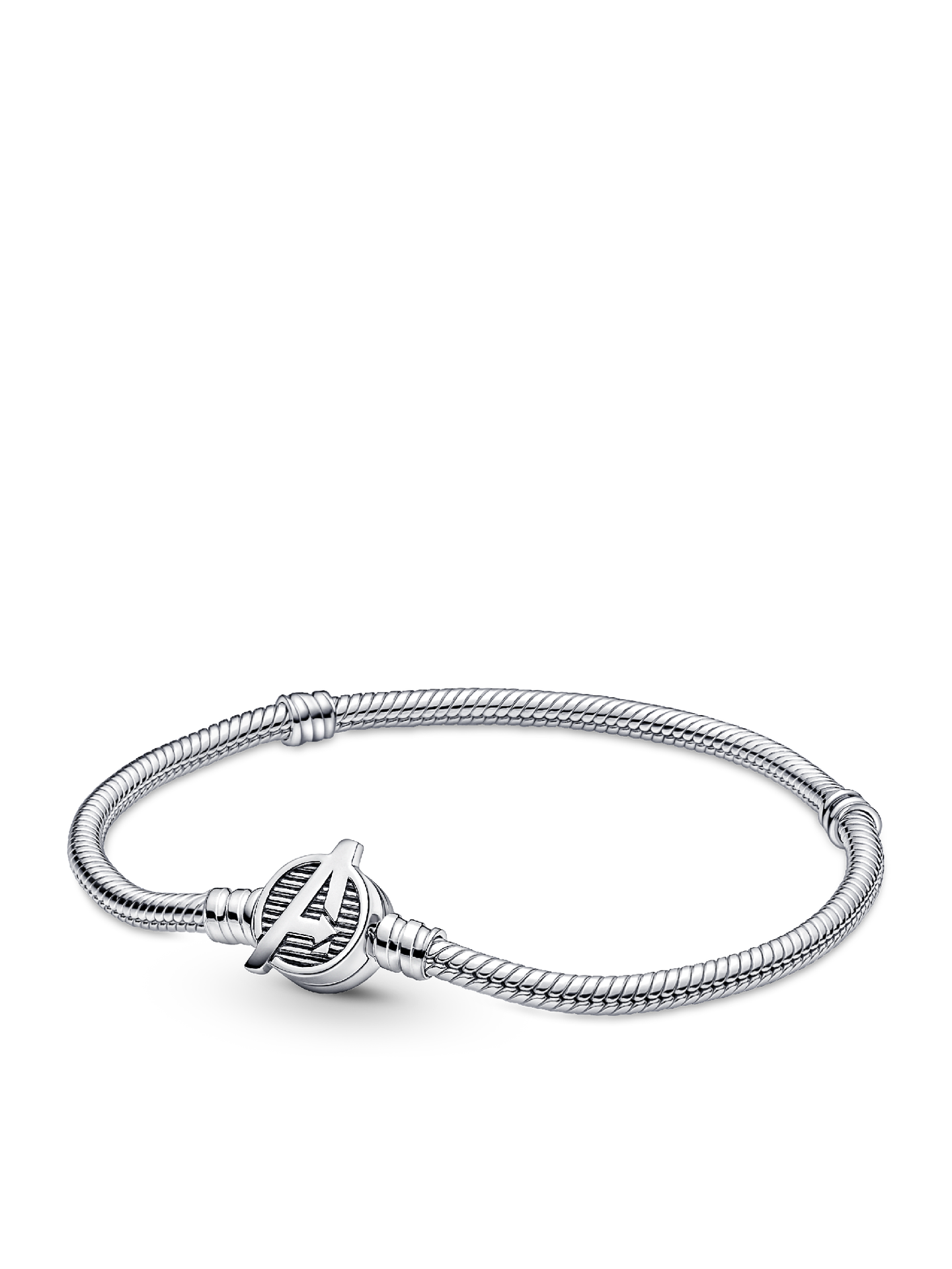 Женский браслет Pandora Moments Marvel The Avengers Logo Clasp Snake Chain, цвет: Серебро — фото 1