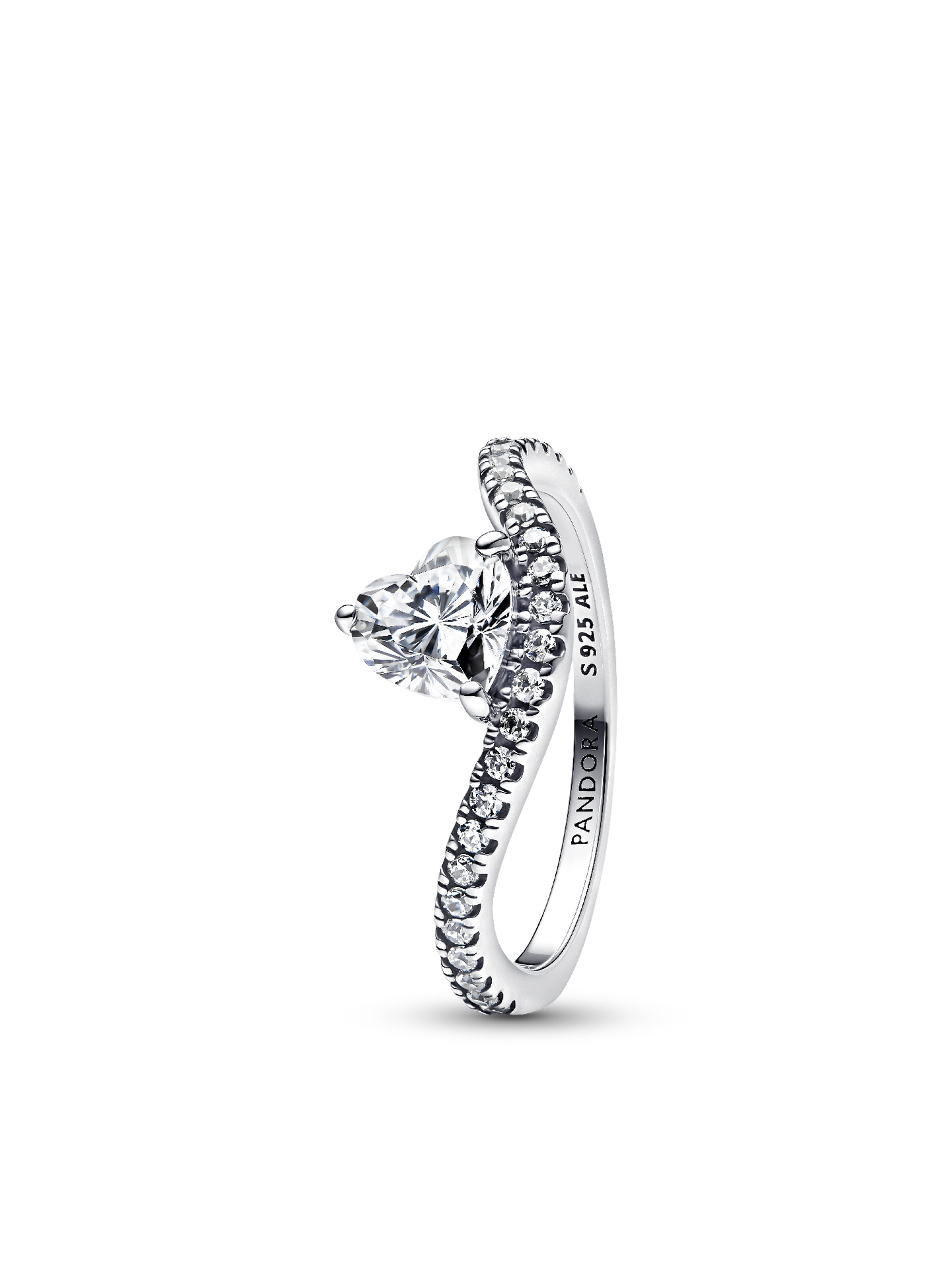 Женское кольцо Pandora Wavy Pavé Heart, цвет: Серебро — фото 1