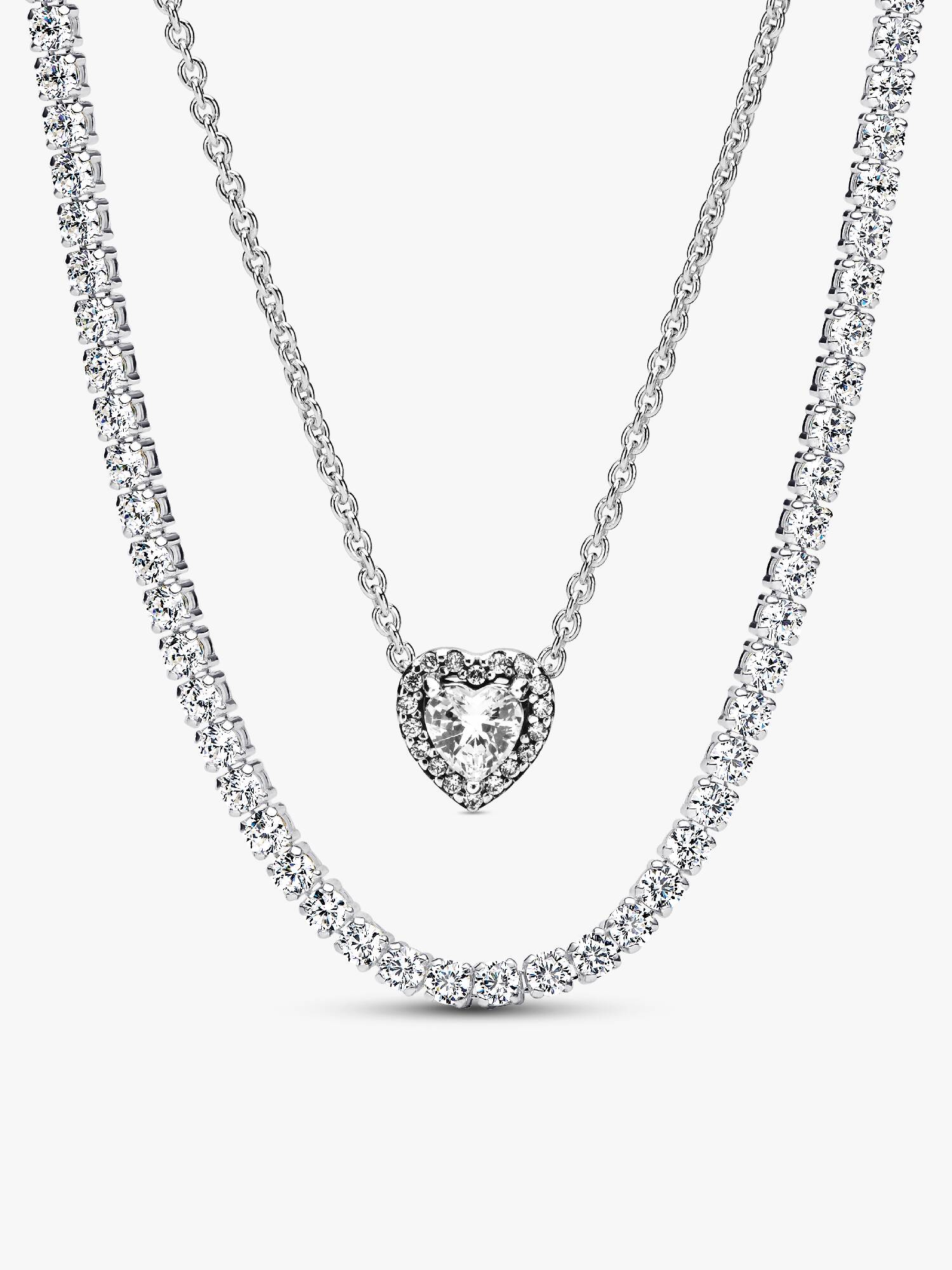 Tennis Choker & Heart Necklace Layering Set