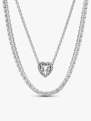 Tennis Choker & Heart Necklace Layering Set