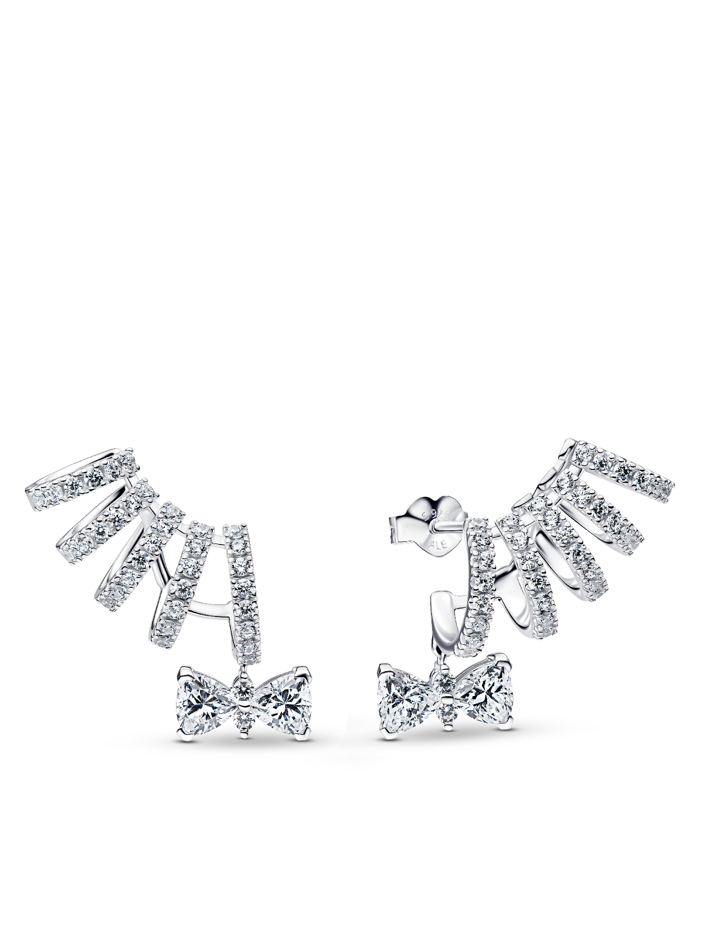 Женские серьги Pandora Bridgerton Sparkling Bow Climber, цвет: Серебро — фото 1
