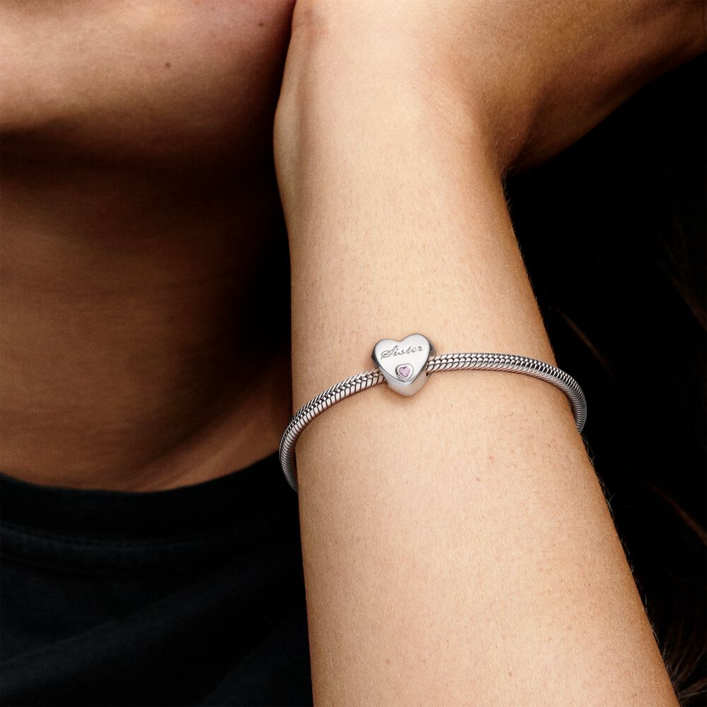 Sister's Love Charm in Sterling Silver & Pink CZ | Pandora US