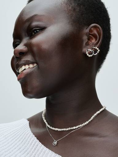Organically Shaped Circle & Treated Freshwater Cultured Pearls Stud Earrings