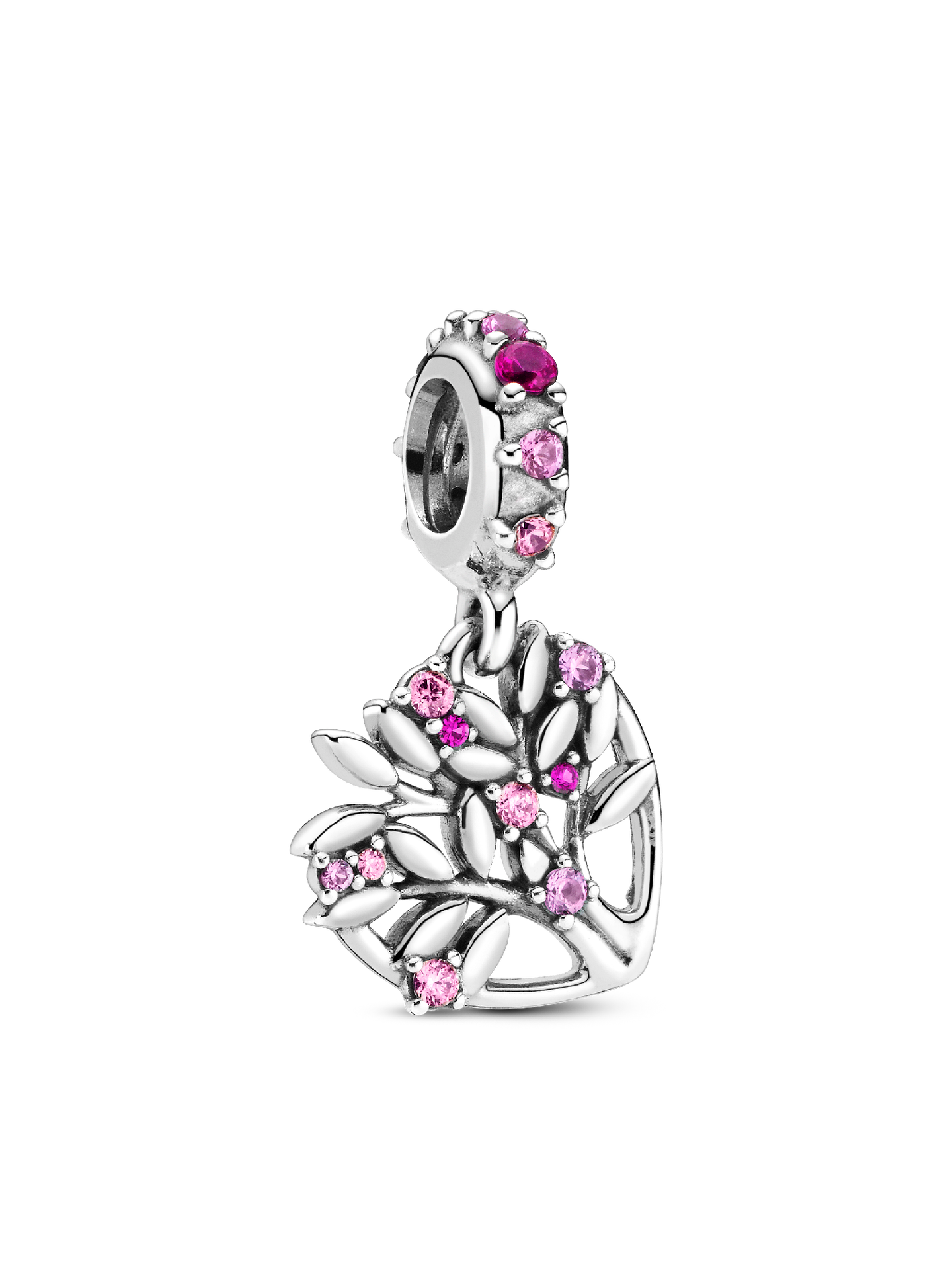 Женский шарм Pandora Pink Heart Family Tree Dangle Charm, цвет: Серебро — фото 1