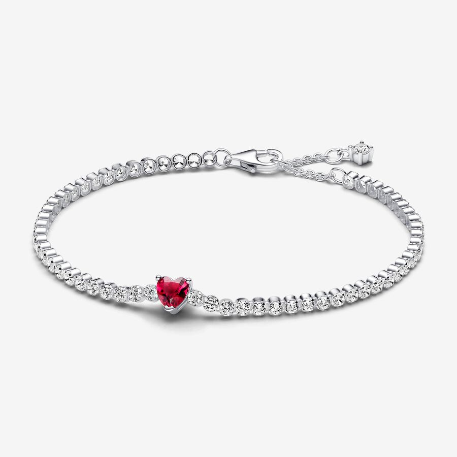 Red Sparkling Heart Tennis Bracelet, Sterling silver